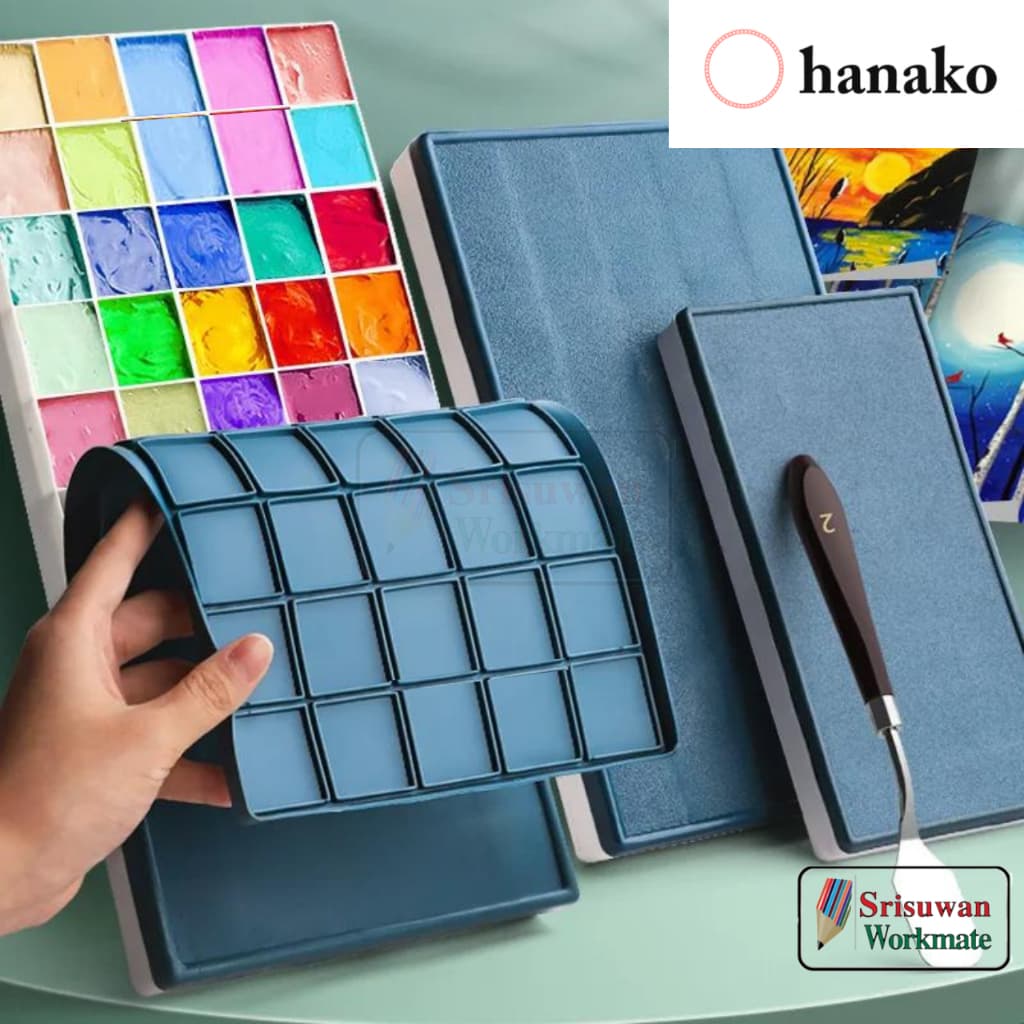 hanako จานสีพร้อมฝายาง 24 / 36 / 44 ช่อง Rubber Art Palette จานสีฝายาง จานสีโปสเตอร์ จานสีอะคริลิค