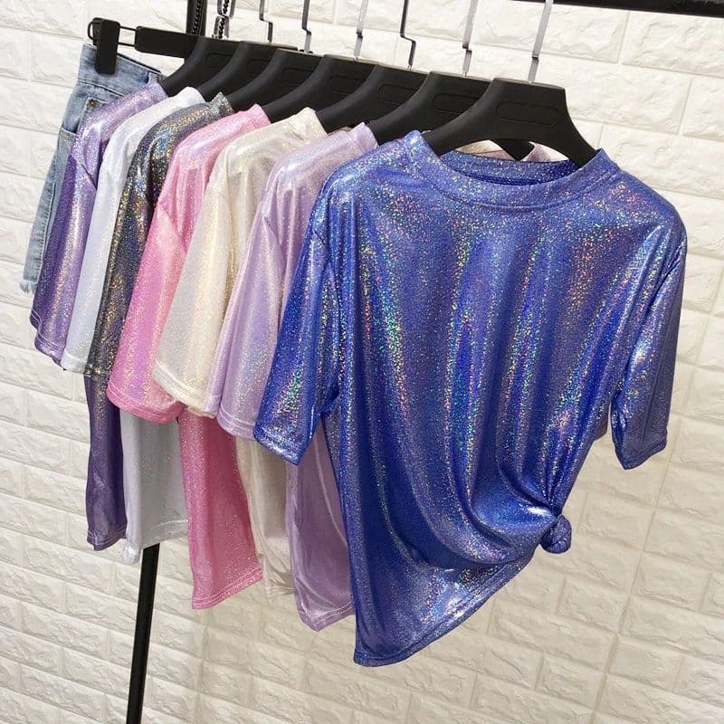Q4/4เสื้อยืดกลิตเตอร์ คอกลมแขนสั้นผ้าวิ้งค์ กลิตเตอร์เนื้อละเอียด ทรงสวย ในไทยจ้า รูปที่ 3