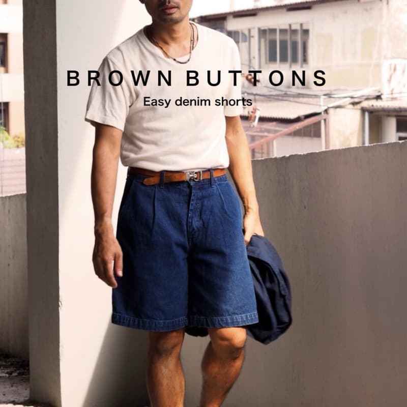 BROWN BUTTONS EASY DENIM SHORTS กางเกงยีนส์ฟอก ขากว้าง รูปที่ 3