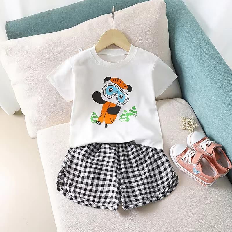 P06 ชุดเสื้อแขนสั้น ชุดเด็ก ลายผลไม้ และ กางเกงขาสั้นลายสก๊อต ผ้านิ่ม ใส่สบาย Set 2 ชิ้น รูปที่ 8
