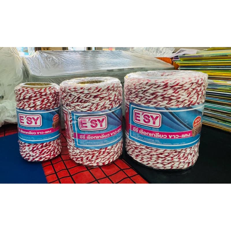 เชือกขาวแดง ESY เชือกเกลียว มัด มัดพัสดุ ห่อไปรษณีย์ ยาว 25/100/200 เมตร เชือก US.Station รูปที่ 2