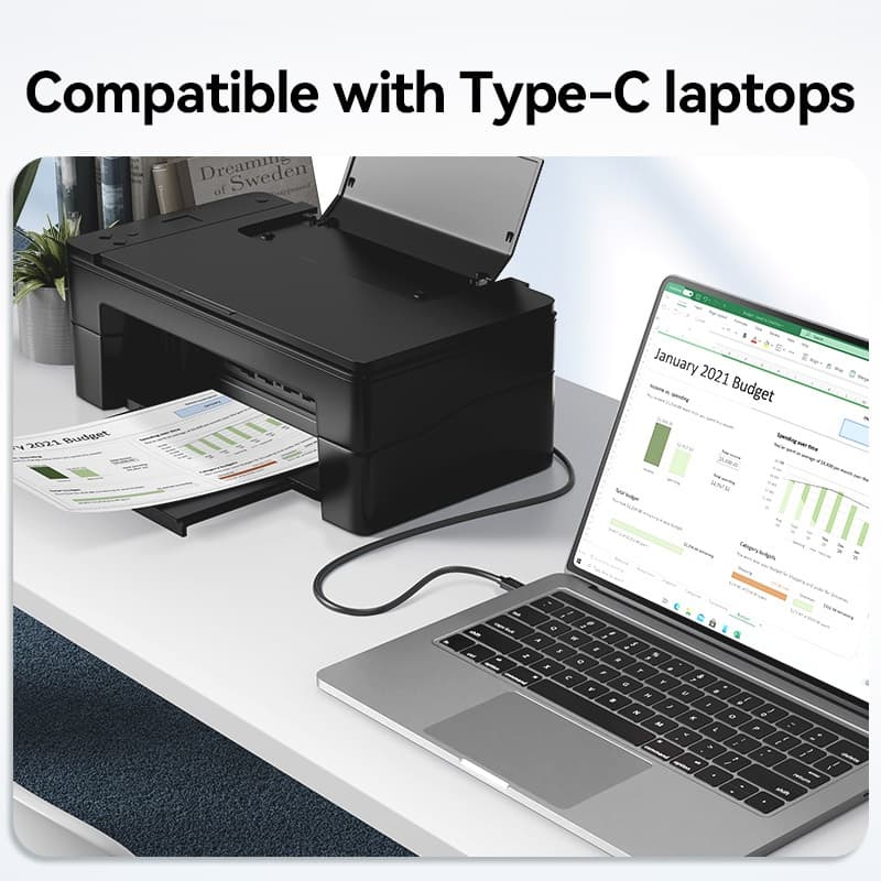 Jasoz สาย Type C ปริ้นเตอร์ Printer Cable USB Printer สาย เครื่องพิมพ์ USB C to Type B 2.0 Cable รูปที่ 3