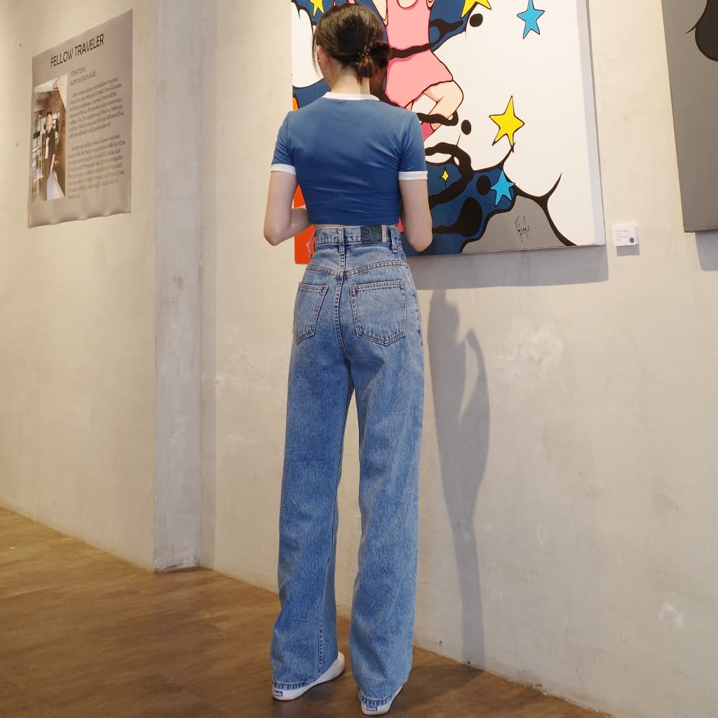 กางเกงยีนส์เอวสูงทรงกระบอกจับจีบ รุ่น Pleated Jeans รูปที่ 3