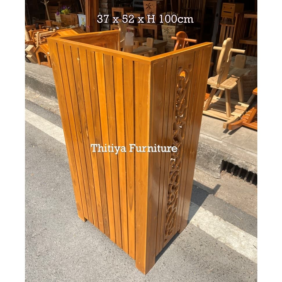 ชั้นวางของอเนกประสงค์ 4 ชั้น ไม้สักแท้ ฉลุลายด้านข้าง ชั้นเข้ามุม ขนาด37x52x100ซม รูปที่ 5
