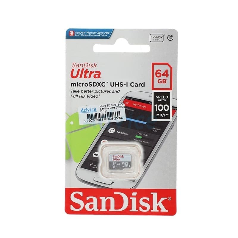 SANDISK 64GB Micro SD Card Ultra SDSQUNR-064G-GN3MN - A0132557 รูปที่ 3