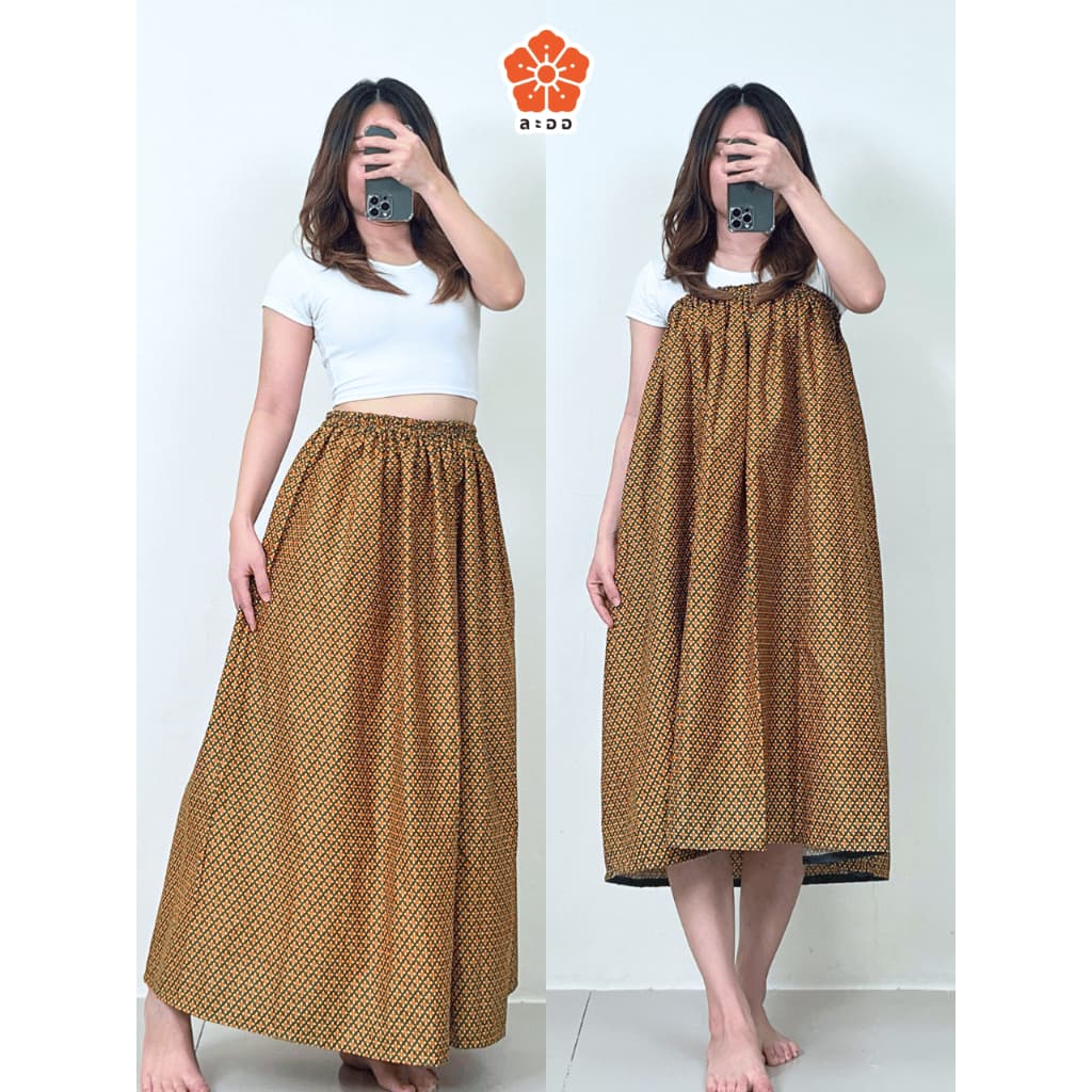 ผ้าถุงอาบน้ำ ลายไทย กระโจมอก ผ้าขนหนู เสื้อคลุม ชุดคลุมอาบน้ำ กระโปรงผ้าถุง เข้าค่าย เอวยางยืด รูปที่ 6
