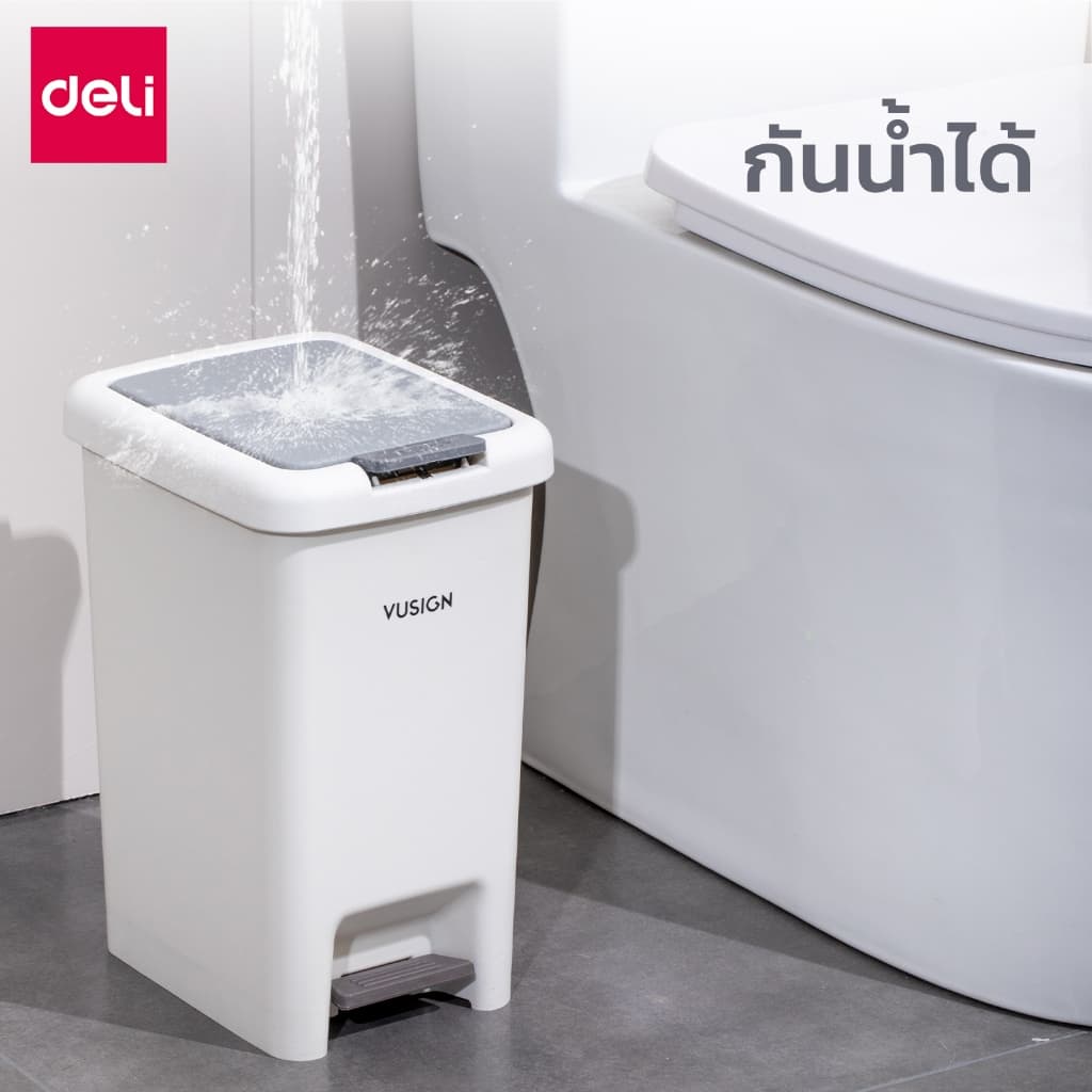 Deli ถังขยะแบบเหยียบ 10 ลิตร 15 ลิตร ถังขยะพลาสติก กระทัดรัด กันน้ำ ขอบยึดถุงขยะ ขอบถังเรียบ Trash รูปที่ 7