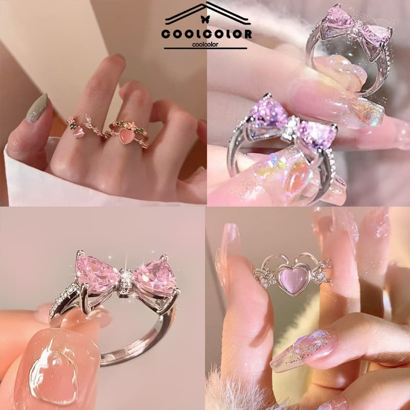 ในไทยแหวนเงินแท้เกรดS925ประดับโบว์คริสตัลเพชรสีชมพูเครื่องประดับแฟชั่นหรูหราสําหรับผู้หญิง.coolocolor-th.COD รูปที่ 1