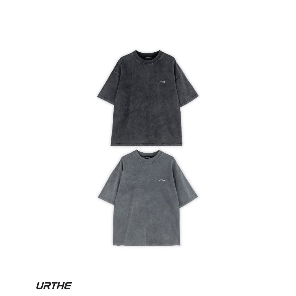 URTHE - เสื้อยืด ผ้าฟอก เเขนสั้น Oversized รุ่น TS 3D METAL รูปที่ 1