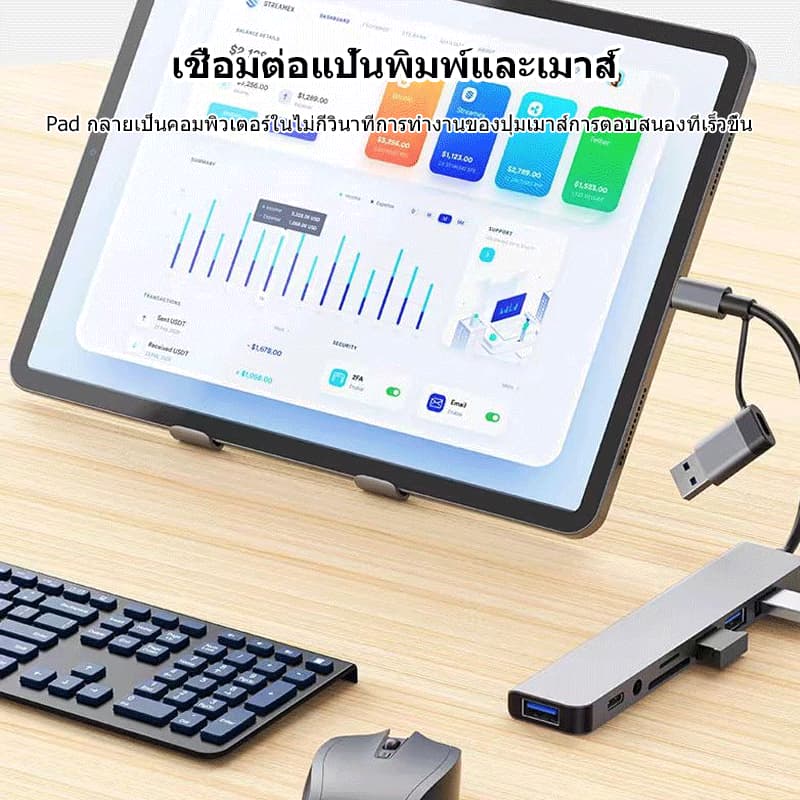 8 in 1 อะแดปเตอร์ฮับ USB+Type C HUB USB C เป็น USB 3.0 การ์ดรีดเดอร์ SD TF pd HUB 3.5 มม. สำหรับโทรศัพท์ม รูปที่ 6