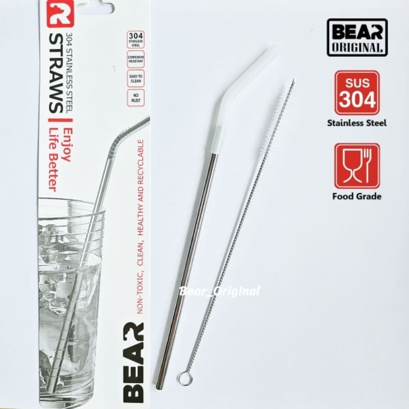 BEAR ชุดหลอดปลายซิลิโคน+แปรงล้าง สแตนเลส304 วัสดุ Food Grade ปลอดภัยใช้ได้ยาวนาน รูปที่ 4