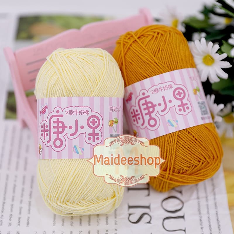 ไหมพรมคอตตอน+อะคริลิค 2Ply เกรดพรีเมี่ยม ไหมพรมเส้นเล็ก 1.3-1.5 mm. น้ำหนัก 40กรัม ไหมมีความนิ่ม นุ่ม ไม่ขึ้นขนค่ะ รูปที่ 4