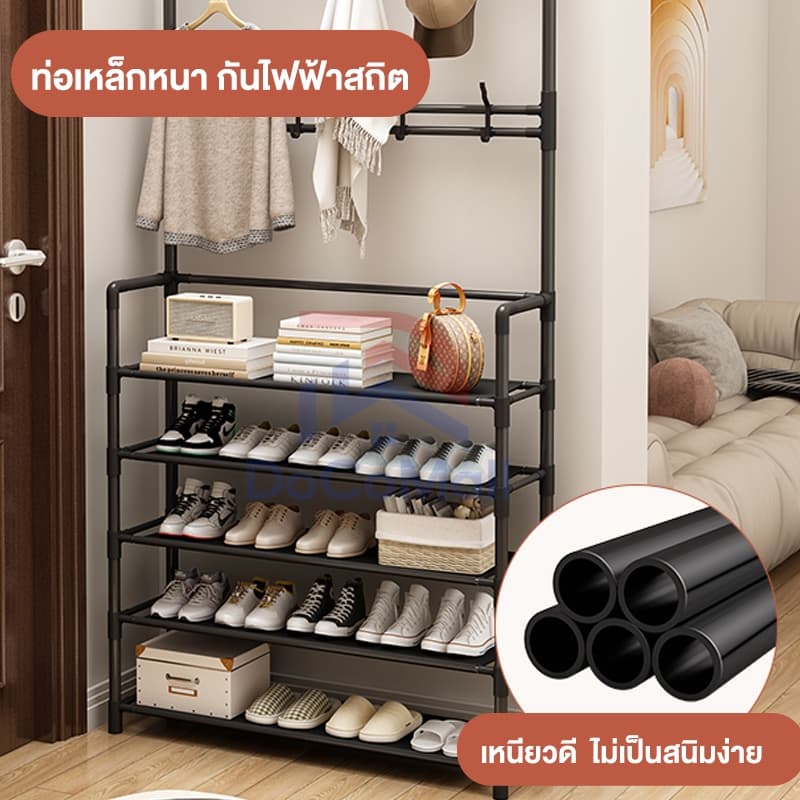 ชั้นวางรองเท้า ราวแขวนเสื้อ ชั้นวางรองเท้าอเนกประสงค์ 4/5 ชั้น 60/80 ซม. สีดำสีขาวสองสีแฟชั่นและเรียบง่าย รูปที่ 6