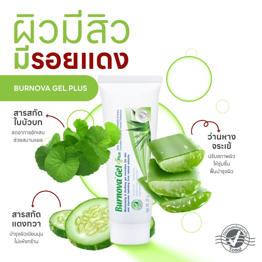 VITARA Burnova Gel Plus 25 / 70g เจลใสว่านหางจระเข้ ใบบัวบก แตงกวา สำหรับผิวตากแดด รูปที่ 6