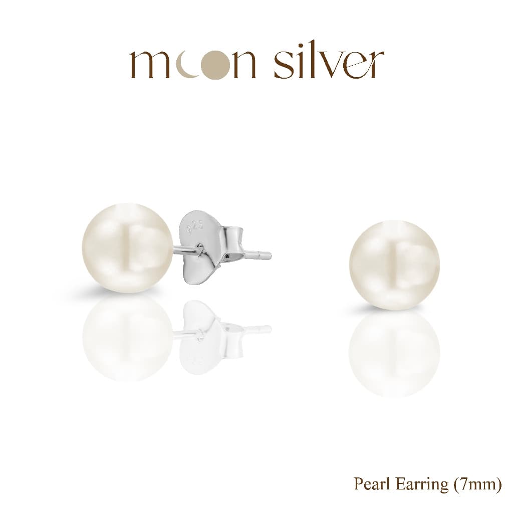 Moonsilver ต่างหูมุกน้ำจืด เงินแท้ 925 Size 3 - 8 mm ต่างหูเงินแท้ ไม่ลอก สำหรับคนแพ้ง่าย