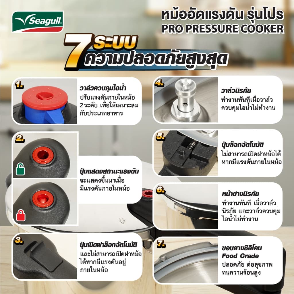 Seagull หม้ออัดแรงดัน รุ่นโปร Pro Pressure Cooker มีให้เลือก 3 ขนาด 6 ลิตร/8ลิตร/11ลิตร รูปที่ 6