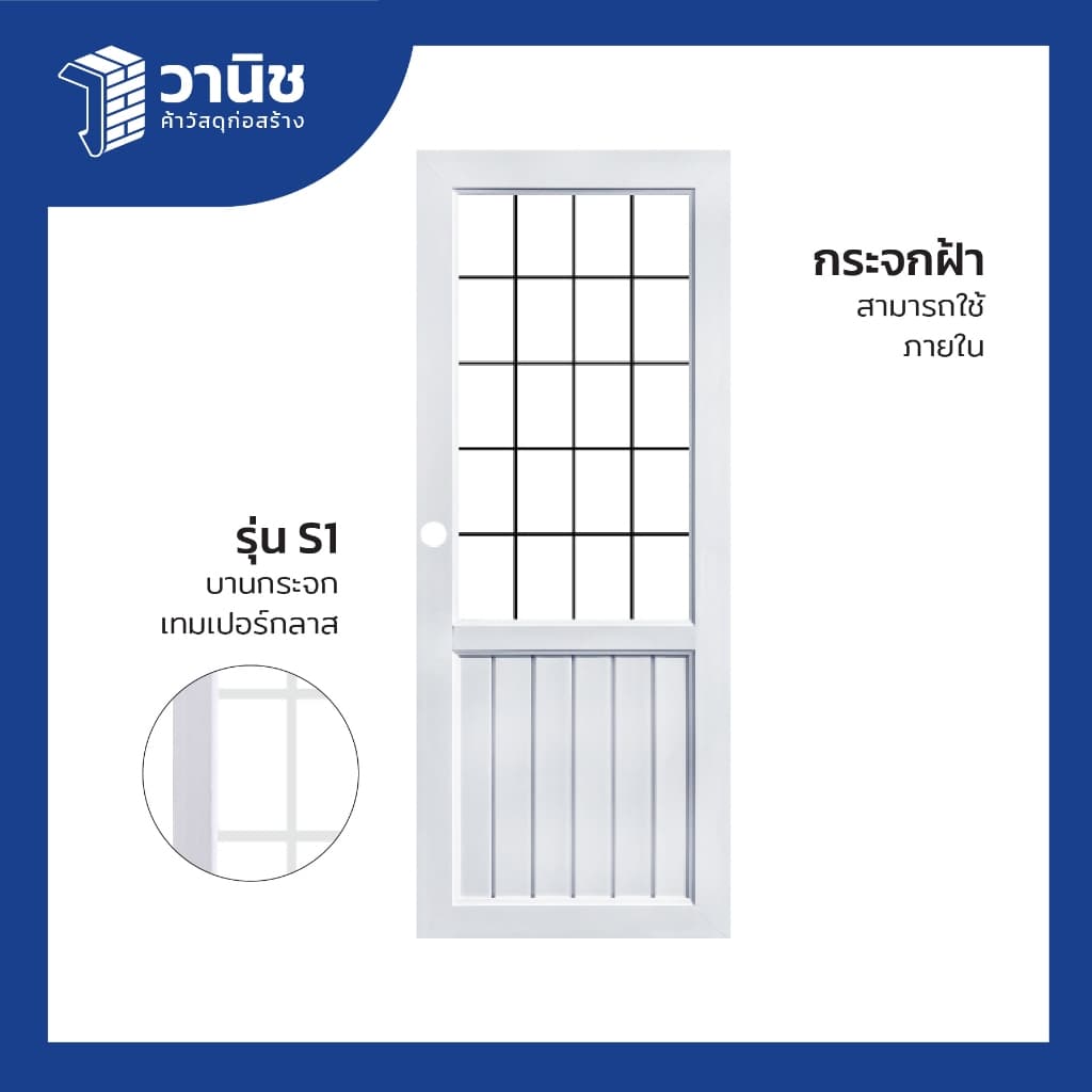 ประตู uPVC Eco-door กระจกนิรภัย ขนาด 80 x 200 ซม. แบบเจาะลูกบิด กันน้ำ กันปลวก ไม่ลามไฟ สำหรับภายในและภายนอก รูปที่ 3