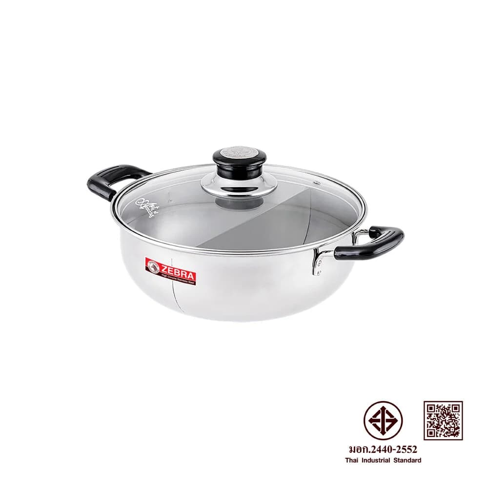 ZEBRA รุ่นประหยัด หม้อชาบูสเตนเลส 26 cm ฝาแก้ว Hi-Cr 1,2,3 ช่อง หม้อสุกี้ จิ้มจุ่ม หัวม้าลาย #ทวีชัย รูปที่ 3