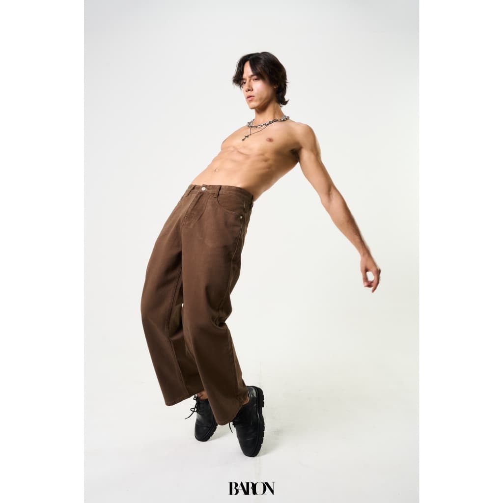 BARON DEXTER Baggy Fit Jeans กางเกงยีนส์ผู้ชาย ขายาวกระบอกใหญ่เอวสูง สี น้ำตาล ครีม กากี รูปที่ 8