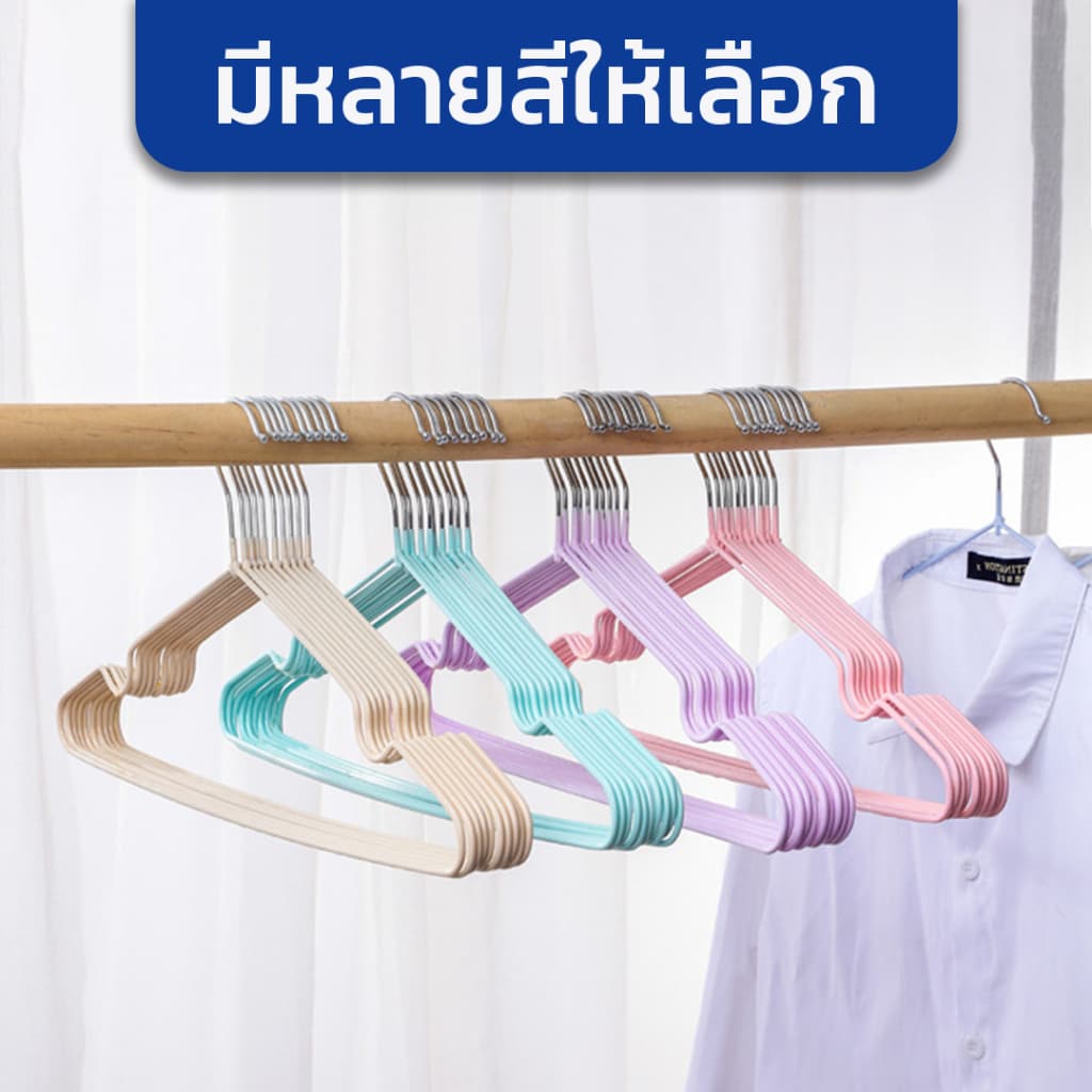 Eden จัดส่งรวดเร็ว แพ็ค 10ชิ้น ไม้แขวนเสื้อ เคลือบซิลิโคน ป้องกันการลื่นไถล ไม้แขวนเสื้อ 40cm*20cm รูปที่ 2