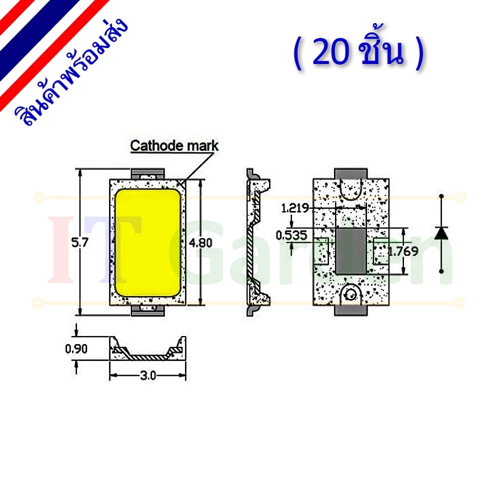 LED SMD 5630 / 5730 Red,Blue,Green,Yellow,Warm,White,Ice Blue,Pink 60mA รูปที่ 2