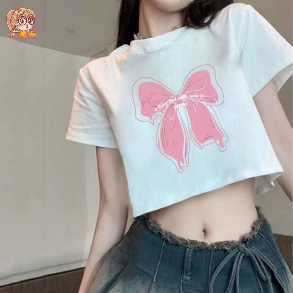 annacny เสื้อยืดสกรีนลายโบว์ เสื้อยืดแฟชั่นเท่ห์ๆ มินิมอลน่ารักสุดๆ คอกลมแขนสั้น TS1149 รูปที่ 4
