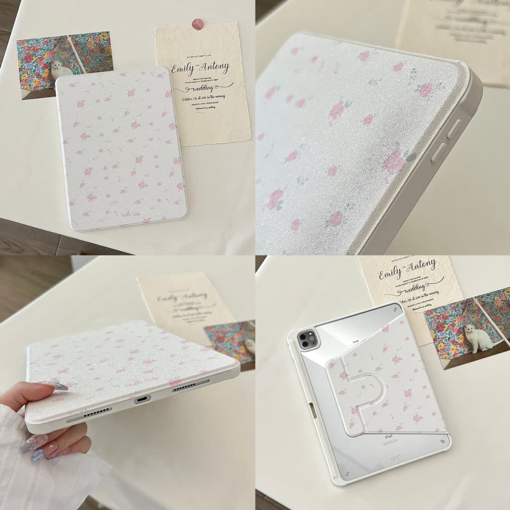24 ชั่วโมงเคส เคสiPadหมุน 360°Air7 Gen11 Pink Floral ช่องใส่ปากกาขวา Acrylic เคส ipad Pro11 MINI7 รูปที่ 2