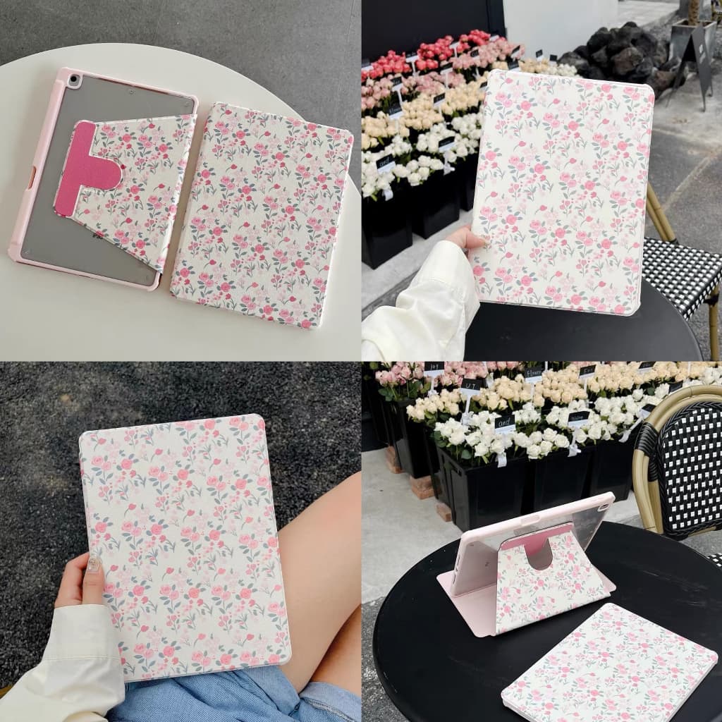 24 ชั่วโมงเคส เคสiPadหมุน 360°Air7 Gen11 Pink Floral ช่องใส่ปากกาขวา Acrylic เคส ipad Pro11 MINI7 รูปที่ 6