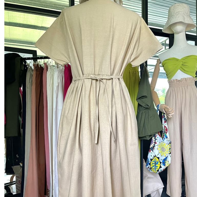 Empire waist dress : เดรสผ้าฝ้ายฟอกนุ่ม เชือกผูกปรับเข้ารูป มีกระเป๋าล้วง รูปที่ 9