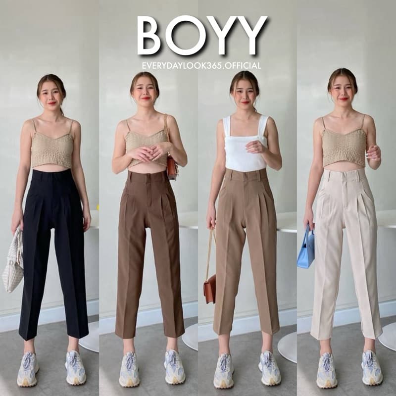 𝐁𝐀𝐒𝐈𝐂 𝐁𝐎𝐘กางเกงทรงบอย8ส่วน ผ้าเปเป้A80ยืดหยุ่นกำลังดี กางเกงทำงานเอวสูงพรางหุ่นใส่สบาย ใส่ได้ทุกโอกาส รูปที่ 1