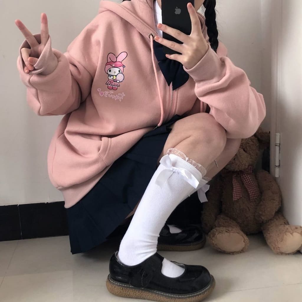 เสื้อกันหนาว คลุมแขนยาว มีฮู้ด มีซิป ผ้าสำลี เนื้อผ้านิ่ม ลายการ์ตูน น่ารัก สไตส์วัยรุ่นเกาหลี รูปที่ 9