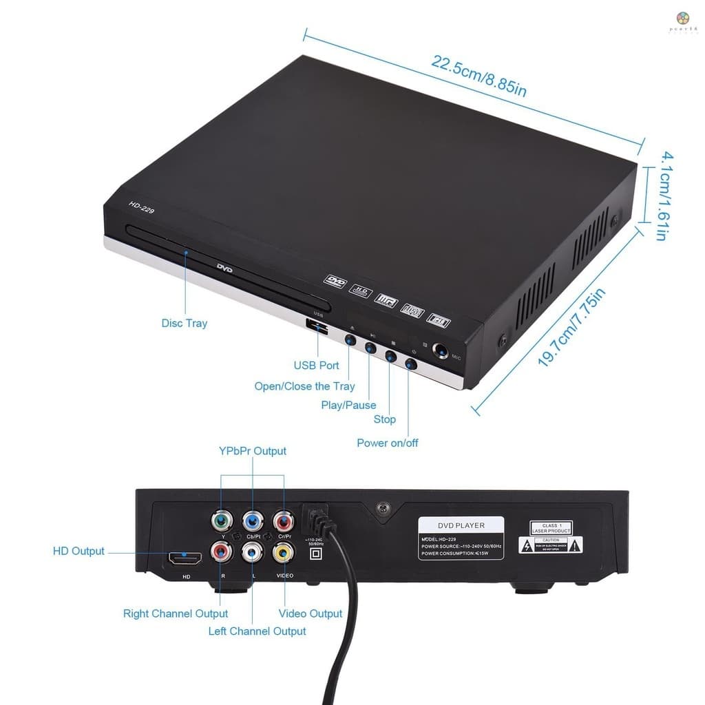 เครื่องเล่น DVD/VCD/CD/USB 5.1 Player พร้อมสาย HDMI และขั้วต่อไมโครโฟน เครื่องเล่นแผ่นวีซีดี รูปที่ 5