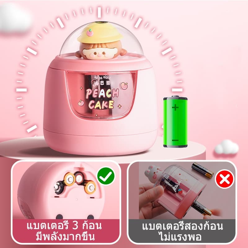 เครื่องกบเหลาดินสอไฟฟ้า กบเหลาดินสออัตโนมัติ กล่องใส 3 วินาทีให้เสร็จ รุ่นใช้แบตเตอรี่ พร้อมหัวตุ๊กตาสุดน่ารัก รูปที่ 5