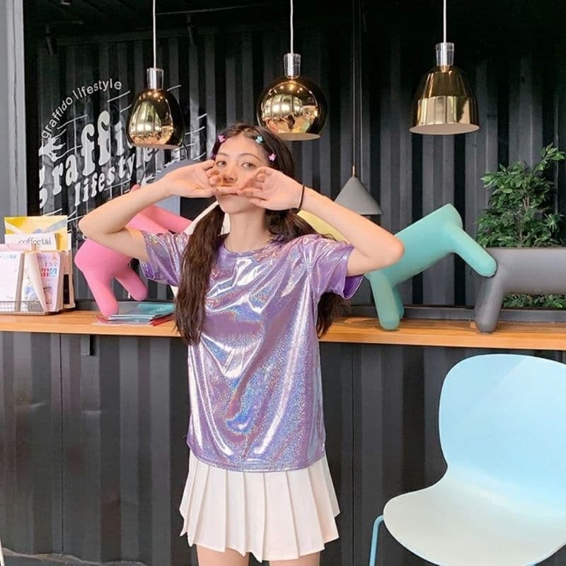 Q4/4เสื้อยืดกลิตเตอร์ คอกลมแขนสั้นผ้าวิ้งค์ กลิตเตอร์เนื้อละเอียด ทรงสวย ในไทยจ้า รูปที่ 7