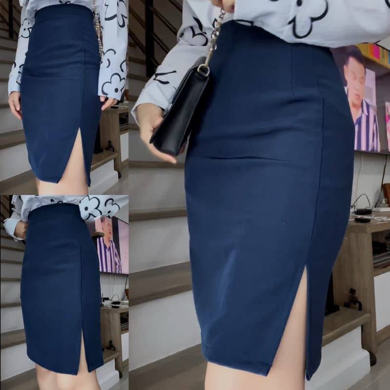 กระโปรงรุ่นสีพื้น ผ่าหน้า ทรงเอตรง xs-xxl ยาว 20-21 นิ้ว กระโปรงเอวสูงมีซับใน รูปที่ 6