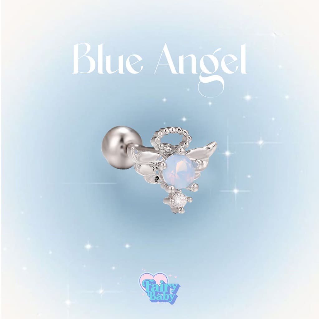 Fairybaby จิว Blue Angel จิวหู นางฟ้า จิวต่างหู โทนฟ้า ก้านเกลียว ต่างหู เครื่องประดับ แฟชั่น จิวน่ารัก รูปที่ 1