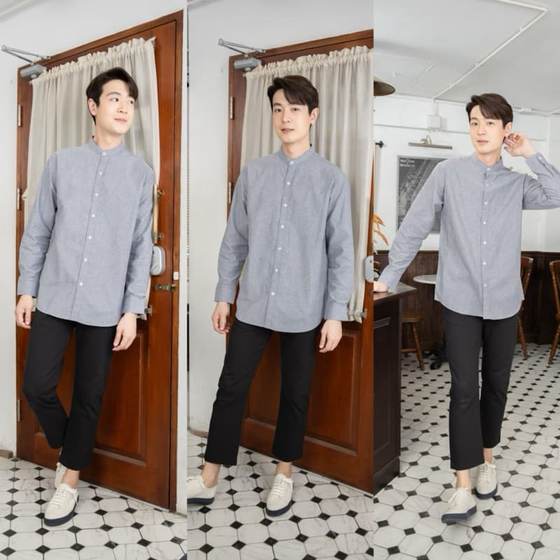 เสื้อเชิ้ตแขนยาว เสื้อเชิ้ตคอจีน ผ้าOXFORDS หลากสี ผ้าดี ใส่สบาย คุณภาพผ้า100% รูปที่ 6