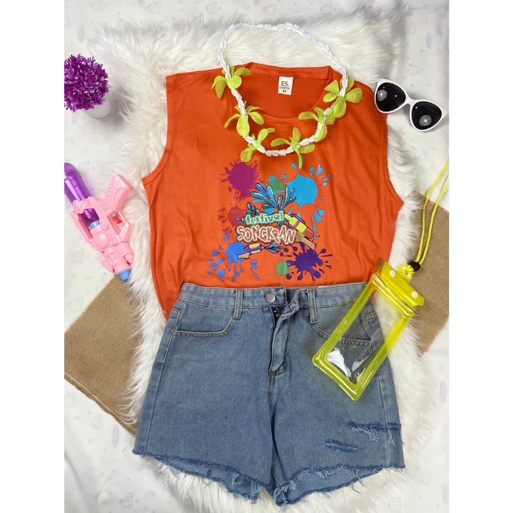 เสื้อแขนกุดสีขาวผู้หญิงหลวม ๆ ฤดูร้อนใหม่เสื้อกั๊กเสื้อยืด ผู้หญิง ES.SHOP28 รูปที่ 3