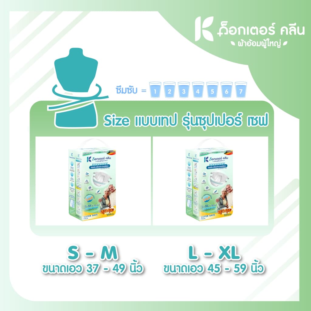ผ้าอ้อมผู้ใหญ่ด็อกเตอร์คลีน DR.KLEAN แบบเทป 10/30/34 ชิ้น รูปที่ 7