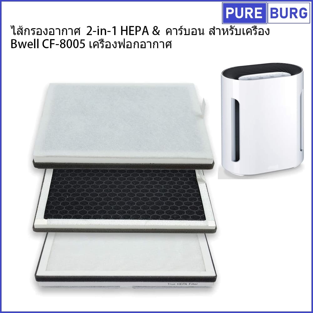 Bwell CF-8005 CF8005 เครื่องฟอกอากาศ ไส้กรองอากาศ 3-in-1 HEPA & คาร์บอน สำหรับเครื่อง รูปที่ 1