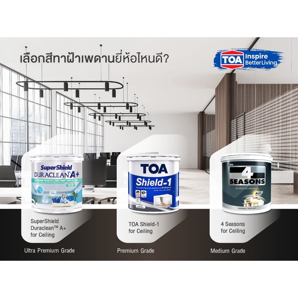 TOA โฟร์ซีซั่นส์ สำหรับทาฝ้าเพดาน 3.7 ลิตร A7000 / A8000 สีทาฝ้า 4 Seasons สีทาเพดาน สีควันบุหรี่ สีขาว รูปที่ 2
