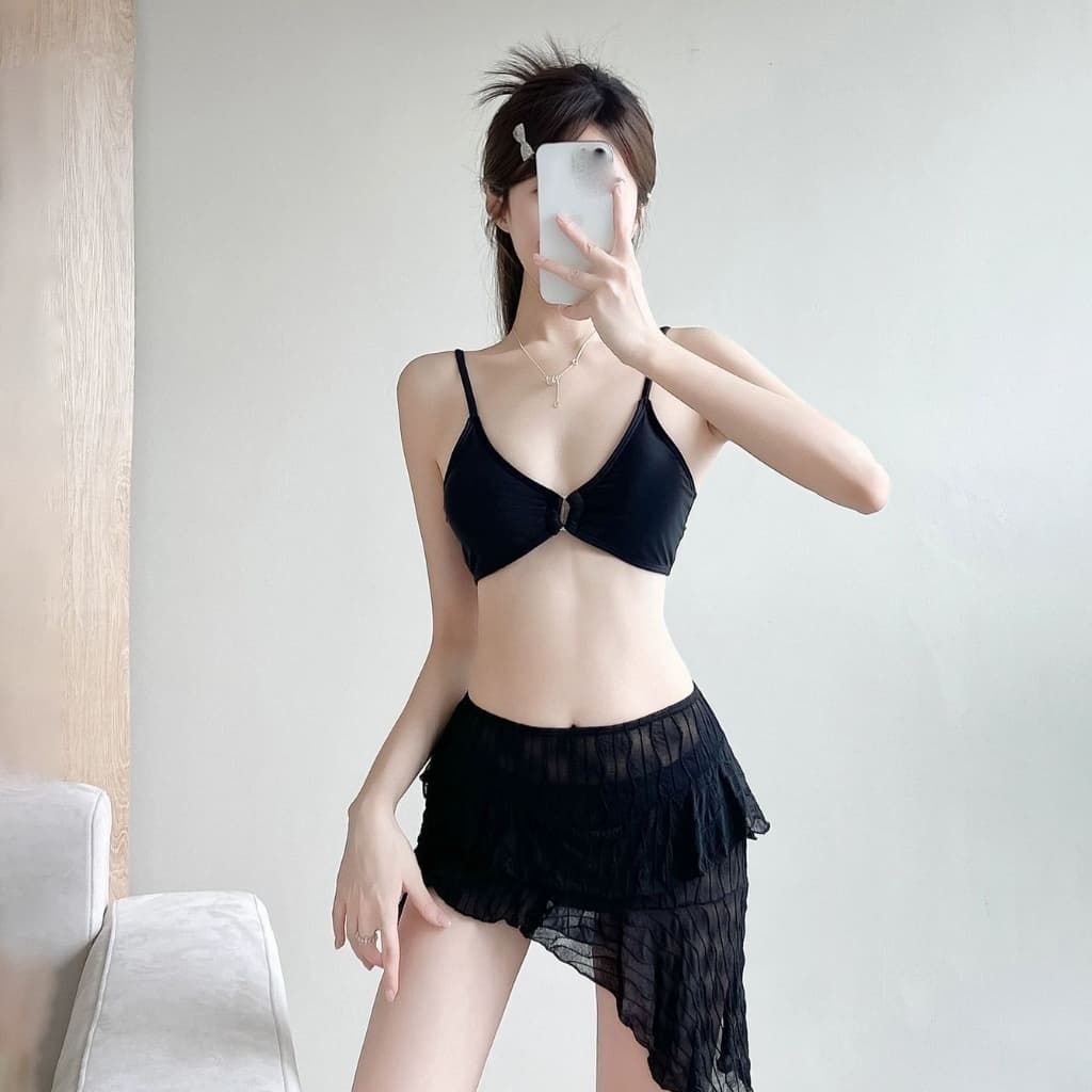 Bikini Girl ชุดว่ายน้ําแขนยาว ชุดว่ายน้ำ4ชิ้น สองสี สวมใส่ได้หลายแบบ จากไทย1-3วัน#0412 รูปที่ 3