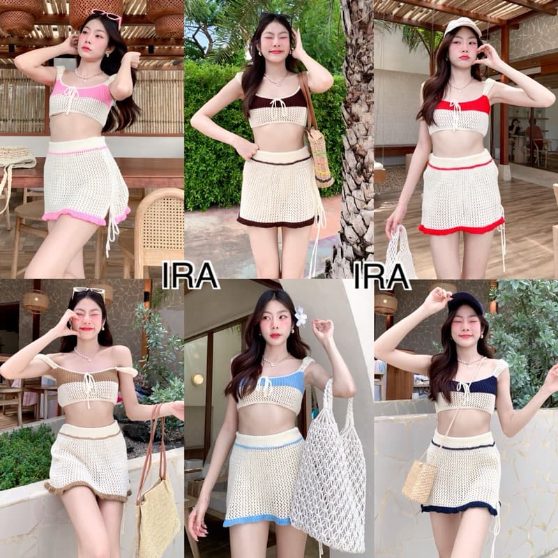 BY IRA RUBY Set งานเซ็ทไหมพรม สายเดี่ยว+กระโปรง แต่งลายฉลุ ชุดเซ็ตไปทะเล ดีเทลแต่งโบว์สุดน่ารัก รูปที่ 1