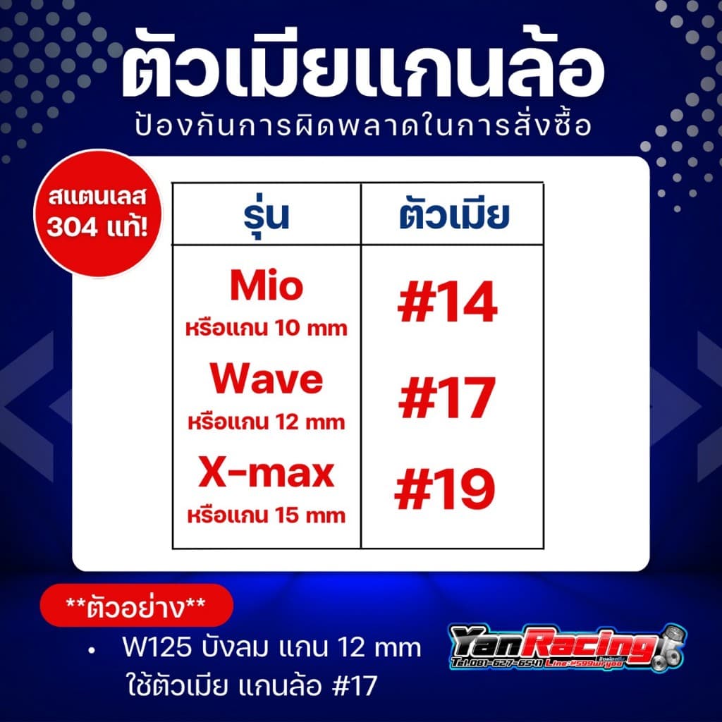 ตัวเมีย "กลึงมือ" เบอร์ 10,12,14,17,19 มีให้เลือก 4 สี สแตนเลส 304 แท้ ราคาต่อ1ตัว!! รูปที่ 2