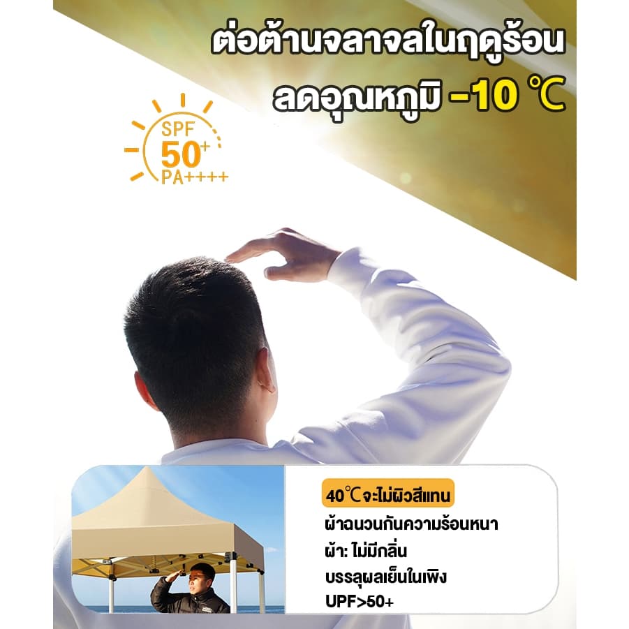 TANYE เต็นท์ขายของ เต้นขายของ 3×3 2×2m สีกากี เต็นท์จอดรถ เต๊นแคมป์ปิ้ง 1300Dผ้าหนาผ้าใบ+โครงเหล็กหนาพิเศ เต็นท์พับได รูปที่ 4
