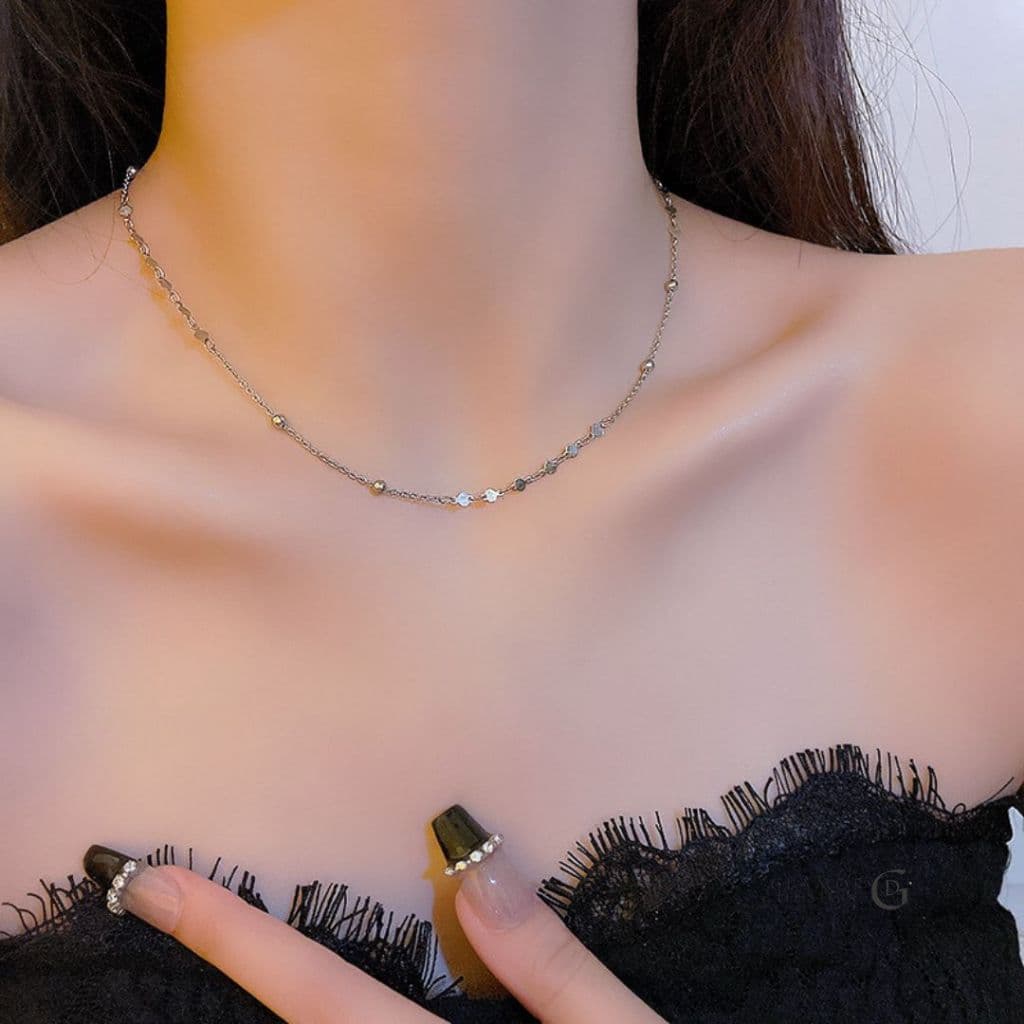 GLAMORสร้อยเงิน Sequins สร้อยคอเท่ๆ สร้อยจี้ สร้อยคอเงิน สร้อยแฟชั่น จี้เงินแท้ สร้อยคอสวยๆ รูปที่ 2