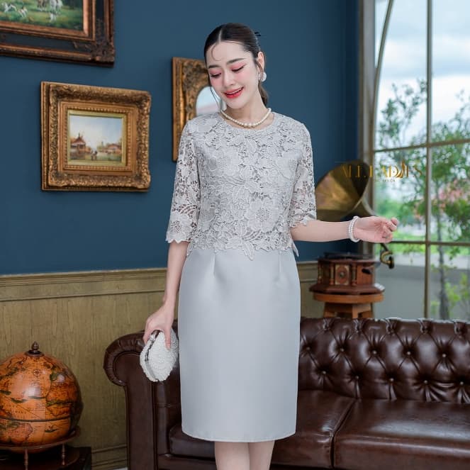 All Ladies เดรส Hiend แขนศอก ผ้าสวยพรีเมี่ยมทอลายแน่น ๆออกงาน ค่ะ รูปที่ 1