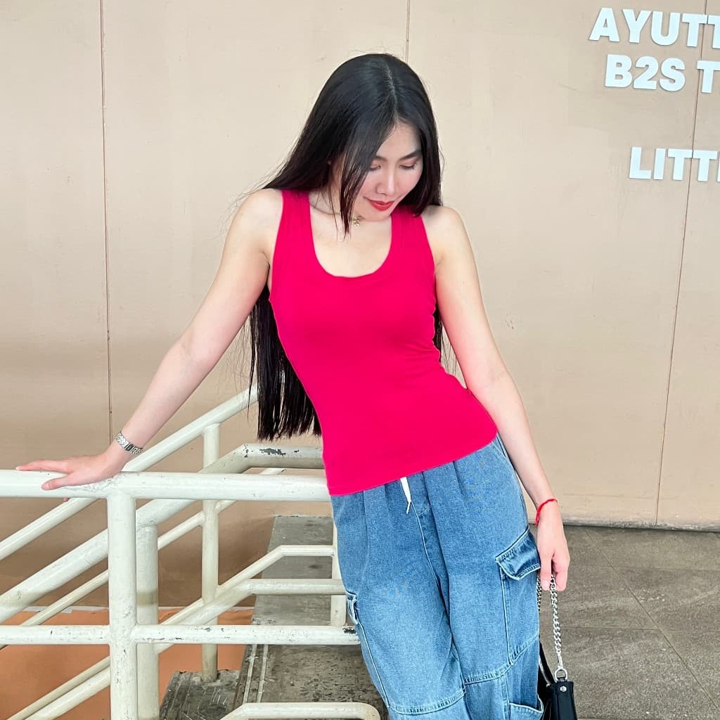 MesubShopเสื้อกล้ามเรย่อน ทรงรัดรูป ผ้ายืดเยอะมาก สาวอวบใส่ได้ ใส่พรางหุ่น เก็บทรงดีมาก รุ่น กล้ามอุด้ง รูปที่ 5