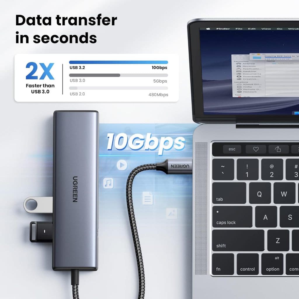 Ugreen ตัวแปลง USB HUB 6in1 C Male เป็น USBA 3.2/2.0 และ USB-C พร้อมพอร์ตชาร์จและ Gigabit รุ่น 45320 รูปที่ 5