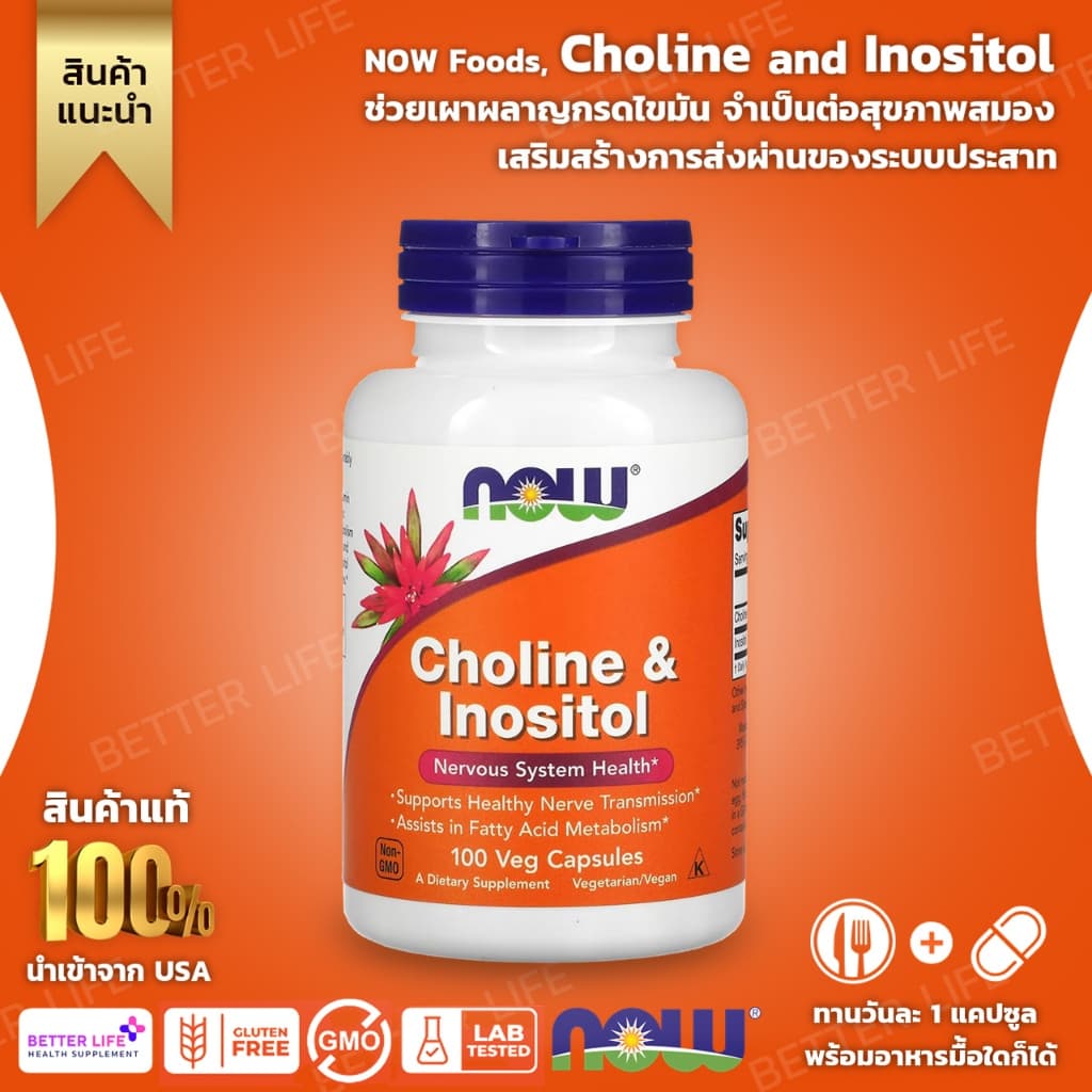 NOW Foods, Choline and Inositol Contains 100 vegetable capsules รูปที่ 1